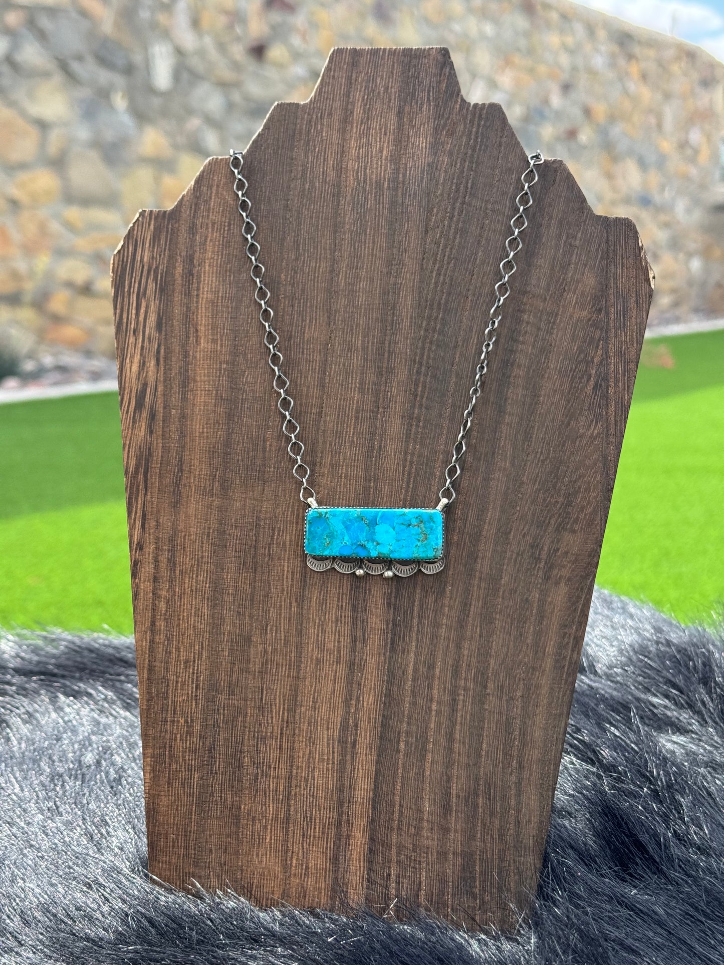 Turquoise and Sterling Silver Bar Necklace