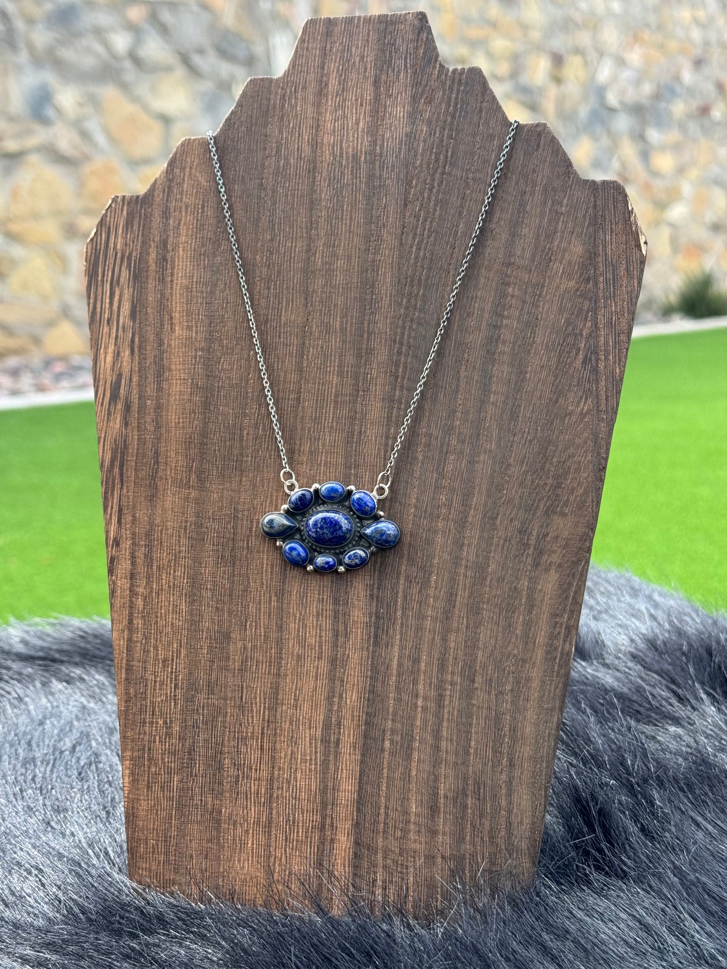 Lapis Lazuli and Sterling Silver Cluster Necklace