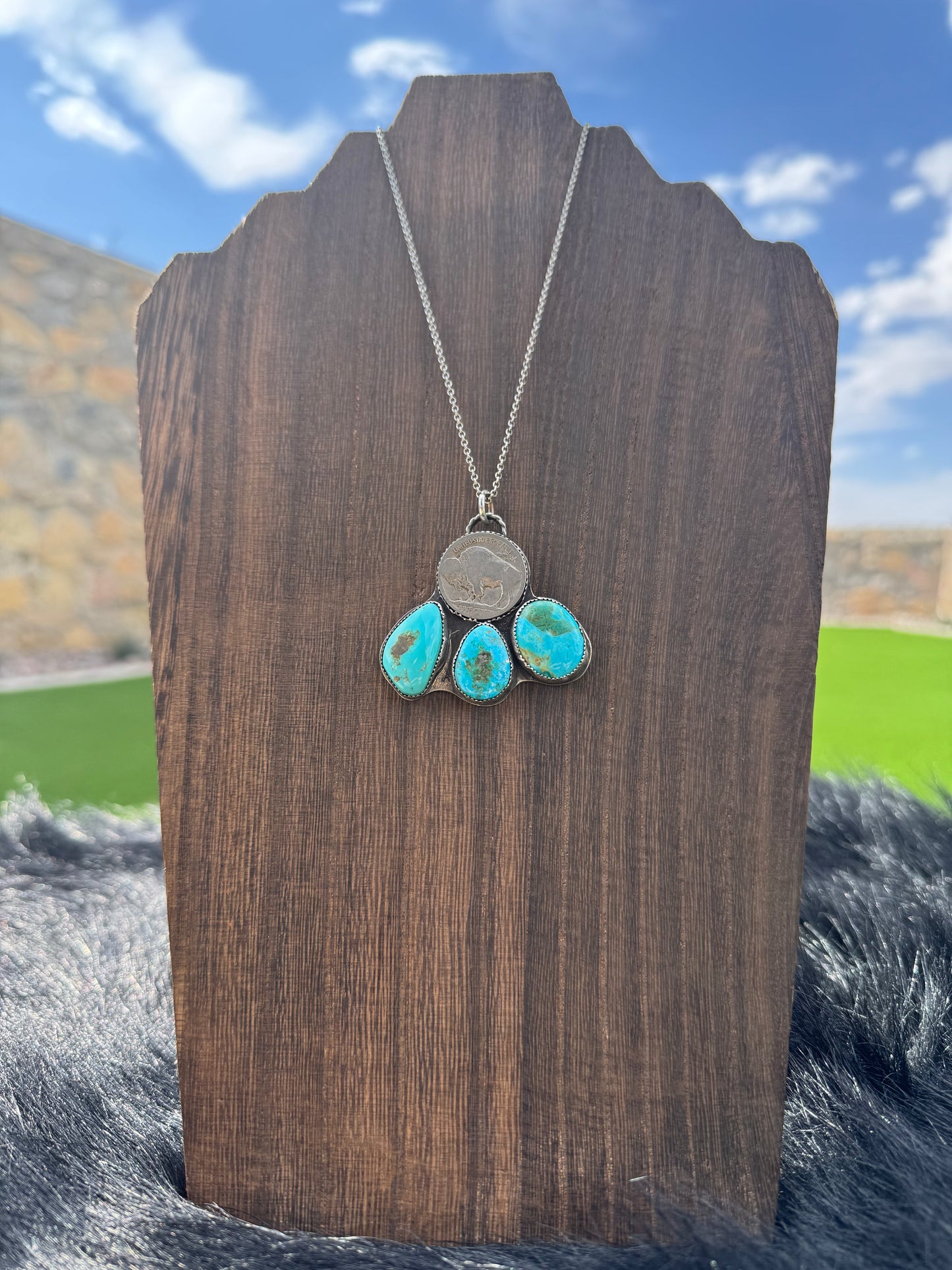 Turquoise and Silver Buffalo Nickel with chain