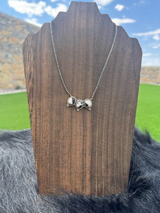 3 Stone White Buffalo and Sterling Silver Pearl Necklace