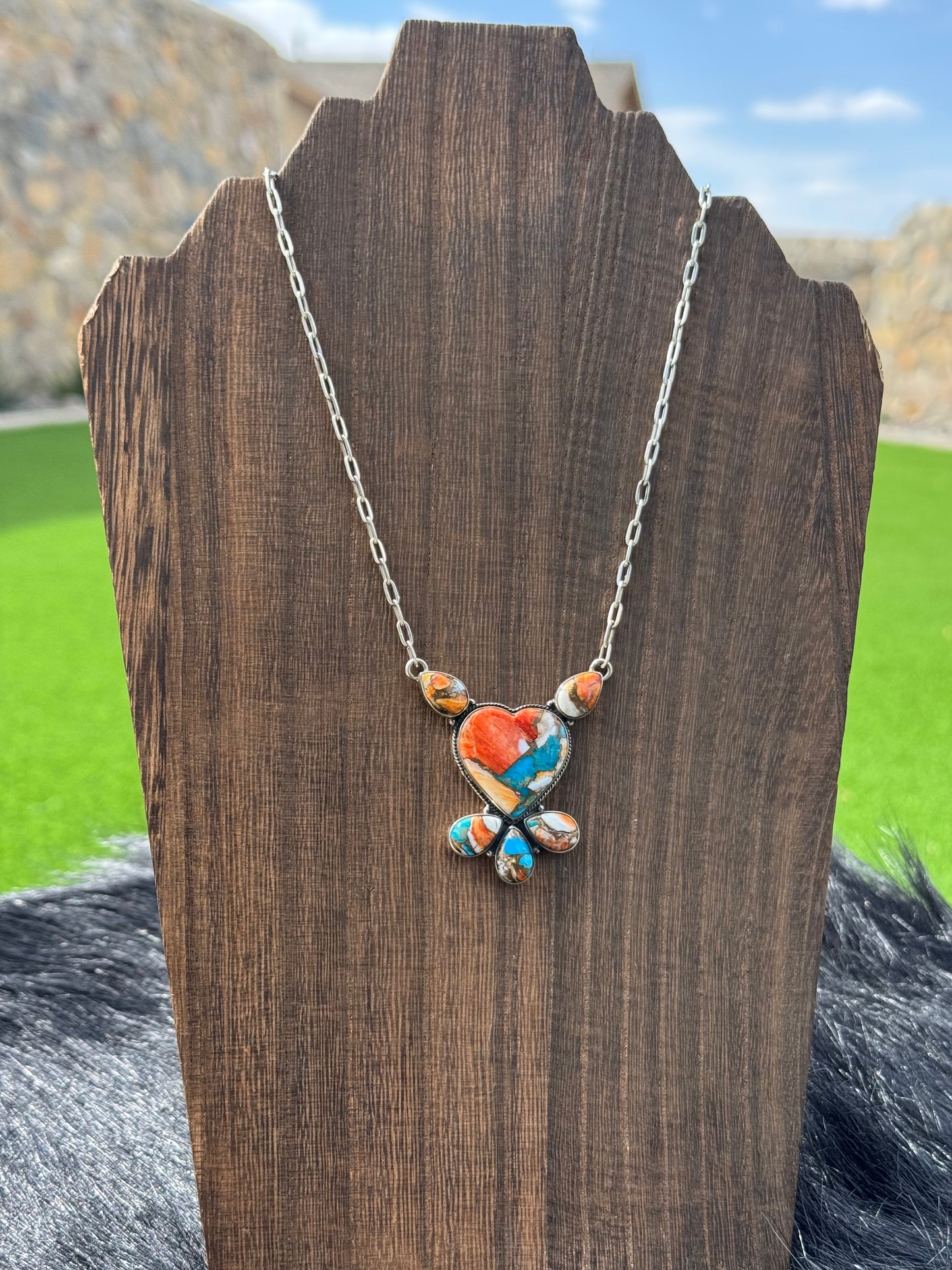 Turquoise and Spiny Oyster Composite Necklace