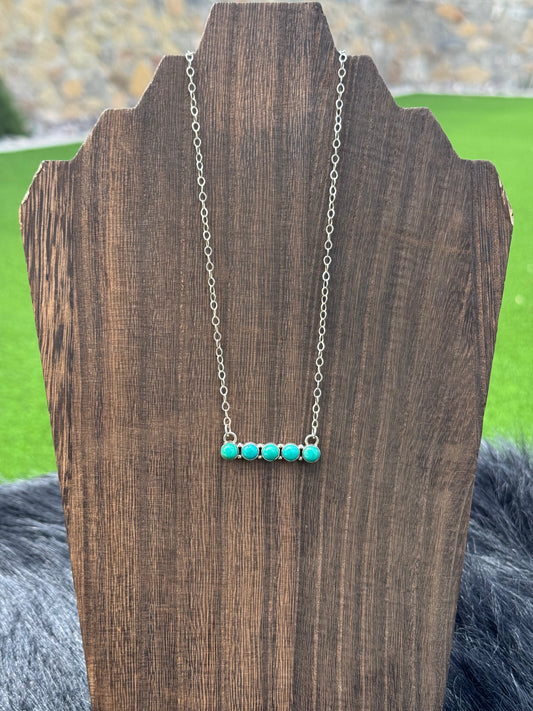 Turquoise 5 Stone and Sterling Silver Bar Necklace