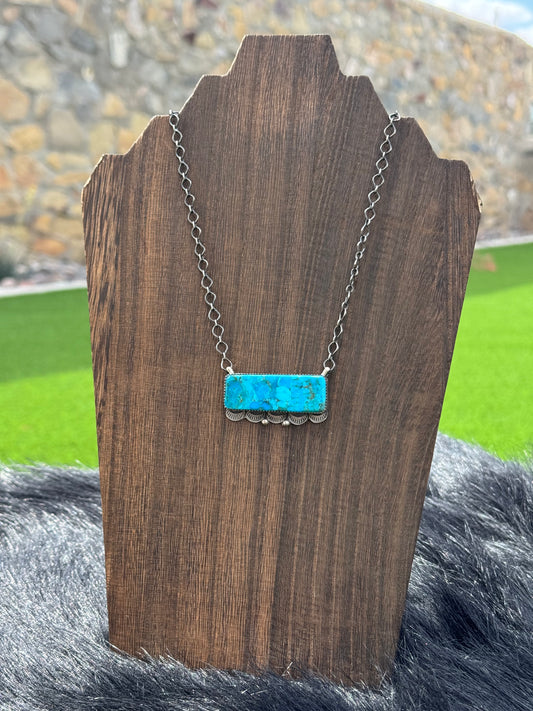 Turquoise and Sterling Silver Bar Necklace
