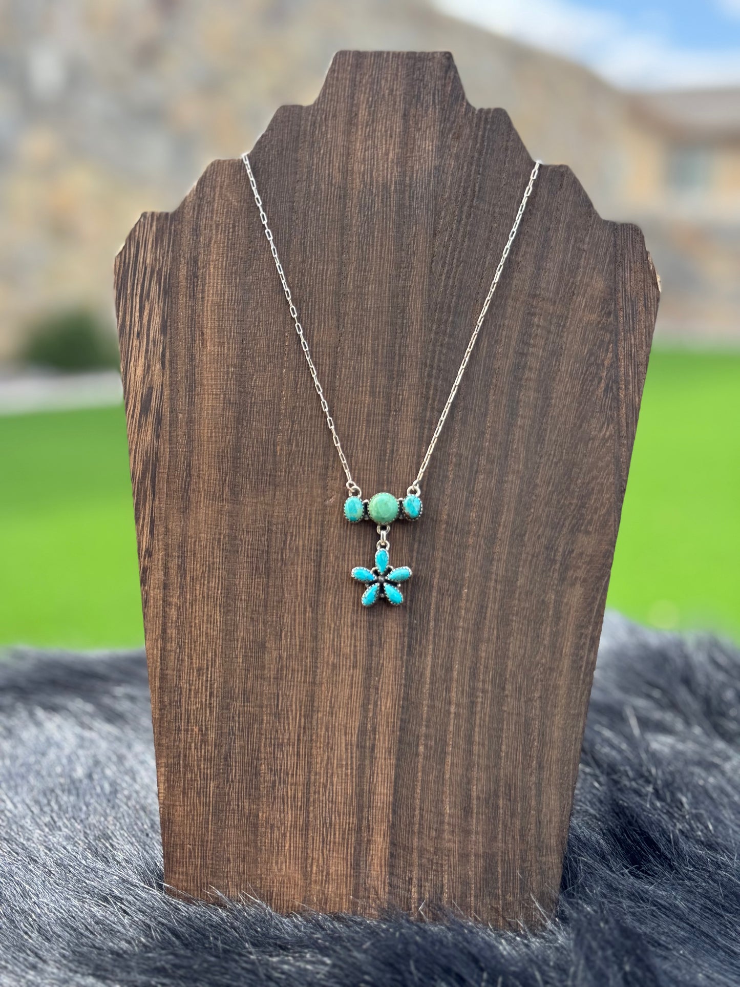 Turquoise and Sterling Silver Dangle Necklace