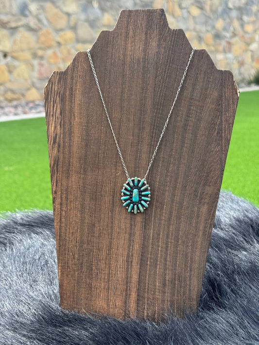Needlepoint Style Turquoise Cluster Necklace