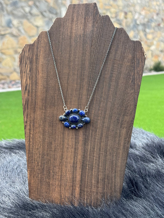 Lapis Lazuli and Sterling Silver Cluster Necklace