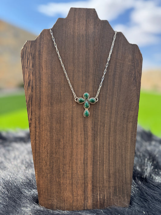 Malachite and Sterling Silver Cross Necklace