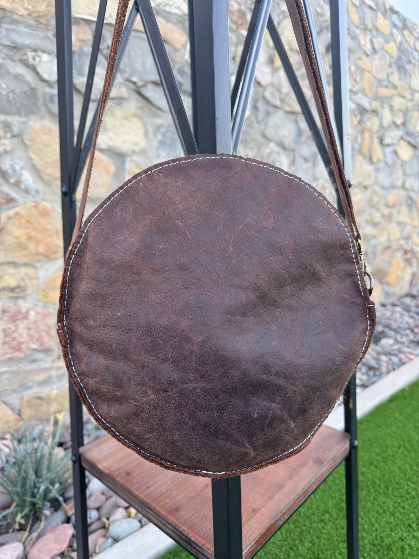 Round Cowhide and Leather Handbag