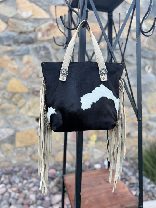Cowhide and Fringe Handbag
